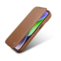 iPhone 14 Pro leather case with magnetic flap MagSafe CE Premium Leather light brown - Carlat