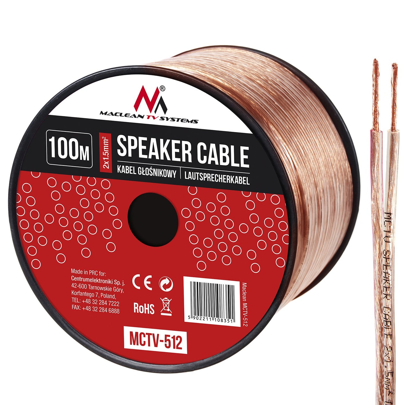 Maclean Maclean Transparent PVC Speaker Cable, 2*1.5 mm² / 48*0.20 CCA 3.5*7.0 mm, 25 m, MCTV-510 – image 5