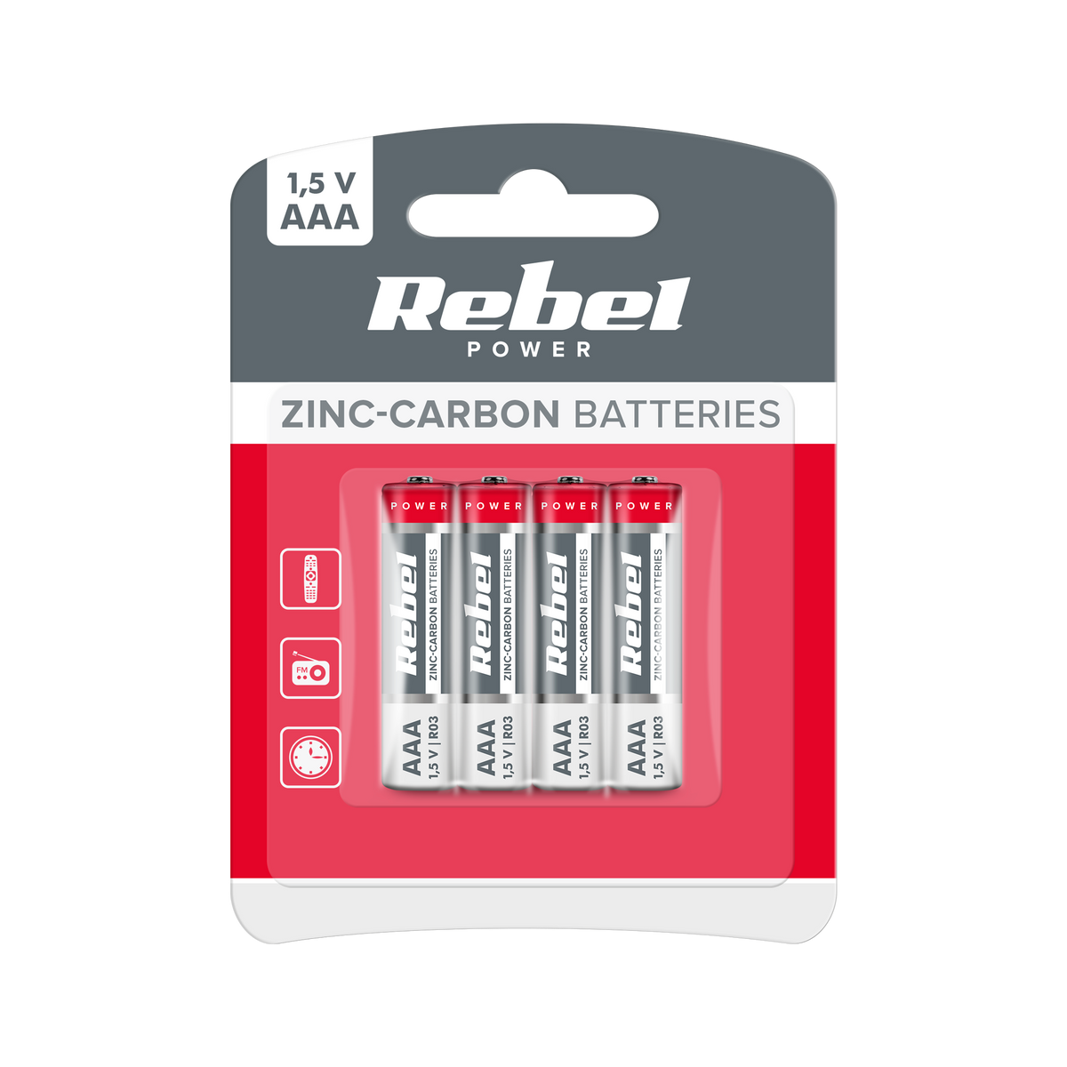 Rebel Alkaline, coin-cell, and – REBEL R03 Zinc-Carbon Batteries, 4 per pack