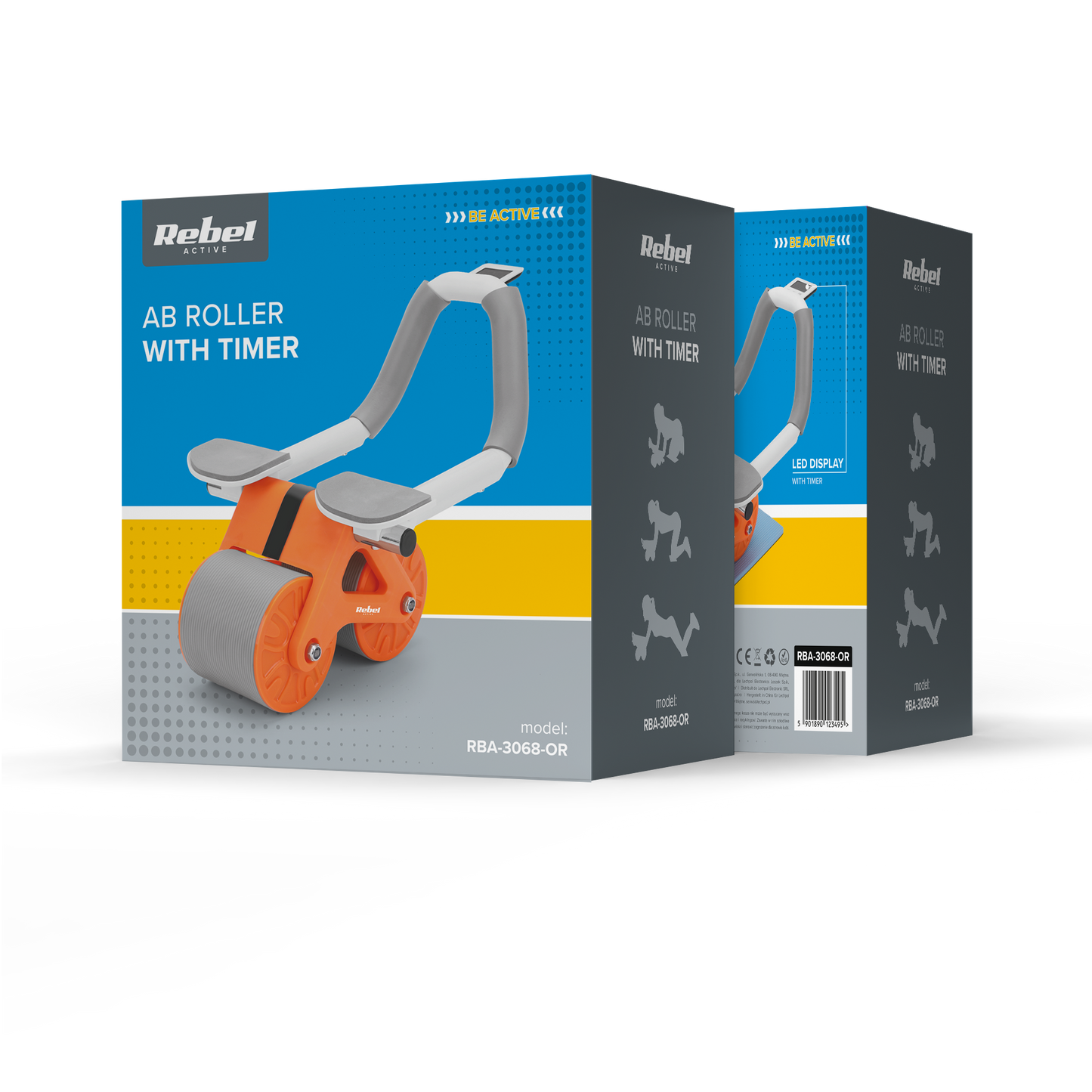 Rebel Abdominal exercise device with timer, AB Roller Wheel AB-3, gray and orange, REBEL ACTIVE – image 6