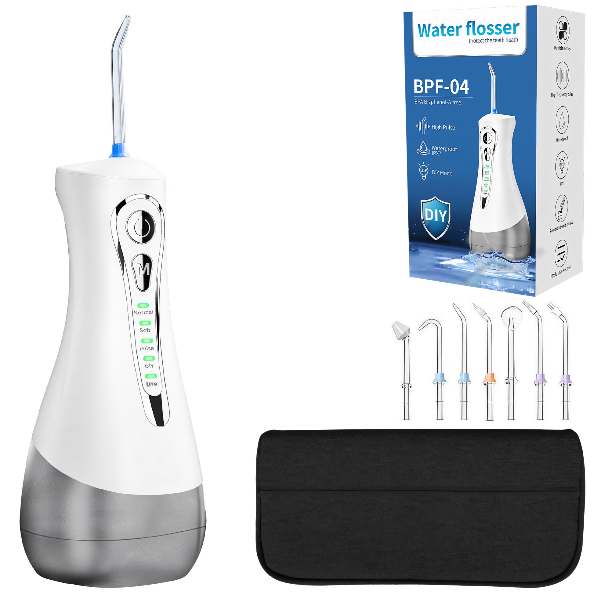 RTO Cordless Dental Water Flosser, 4 Modes, 7 Tips, 300 ml, Case Included – image 2