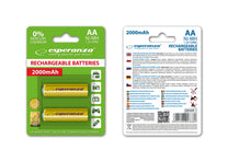 Esperanza EZA103Y Ni-MH AA Rechargeable Batteries, 2000 mAh, 2-Pack, Yellow, Esperanza – image 2