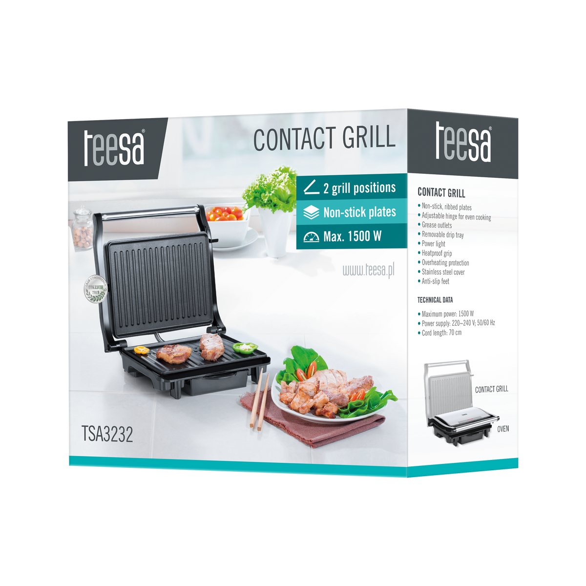 Teesa Electric Grills – Panini Grill, Toaster, 1500W – image 8