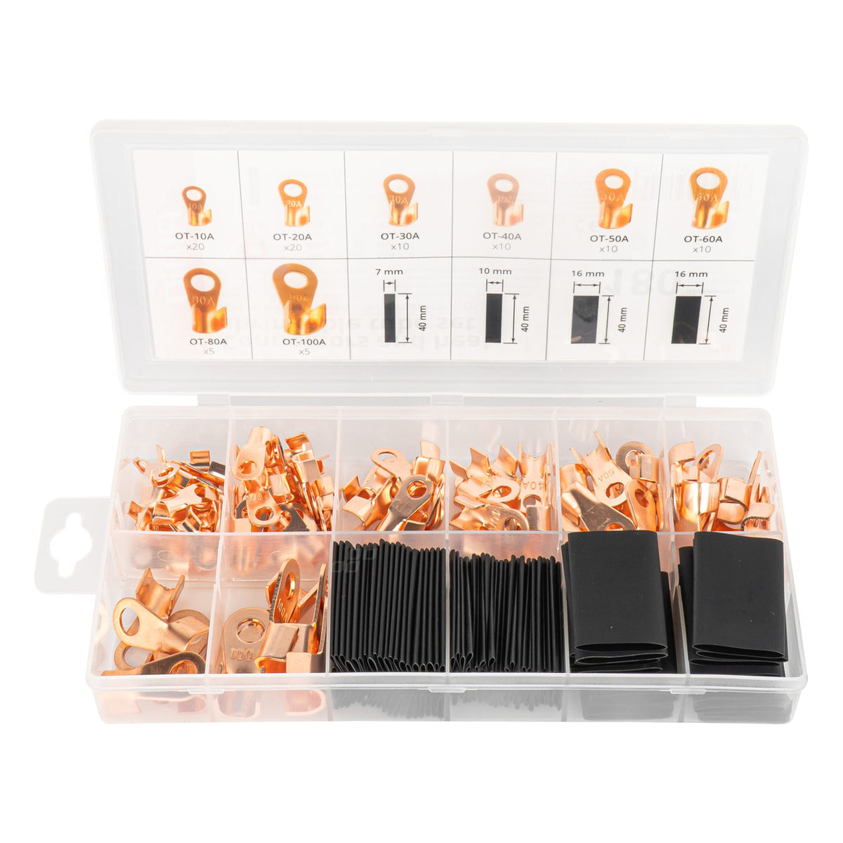 AMiO Copper Eye Connectors with Heat-Shrink Tubing, Complete Set of 180 Pieces, amio-03984