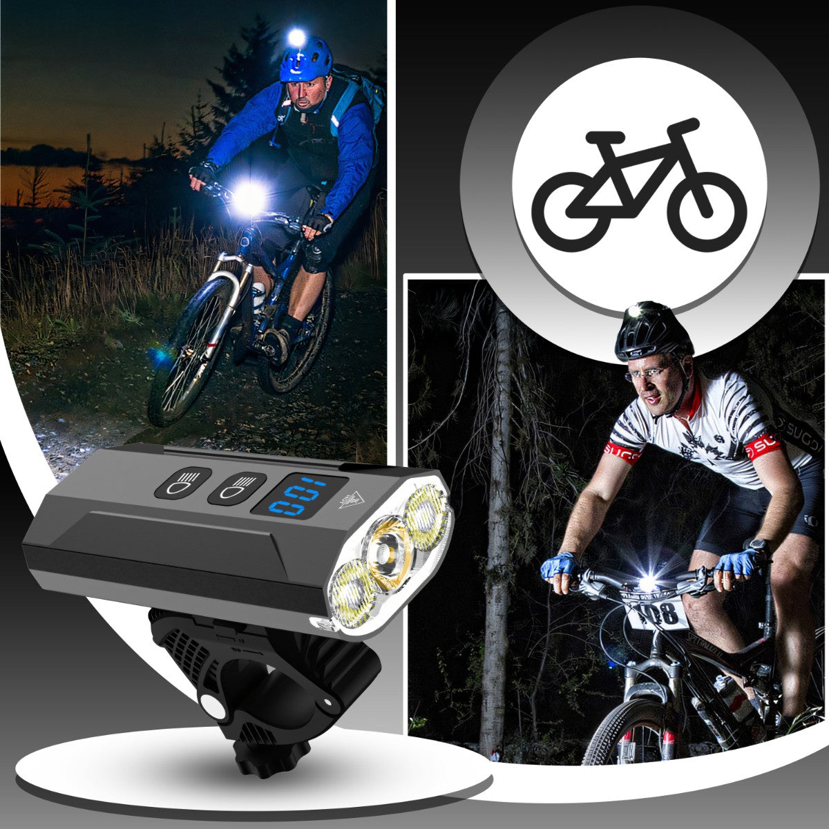 RTO Powerful LED Bike Light (Front + Rear) 900 lm, 2500 mAh Flashlight - er1032 – image 4