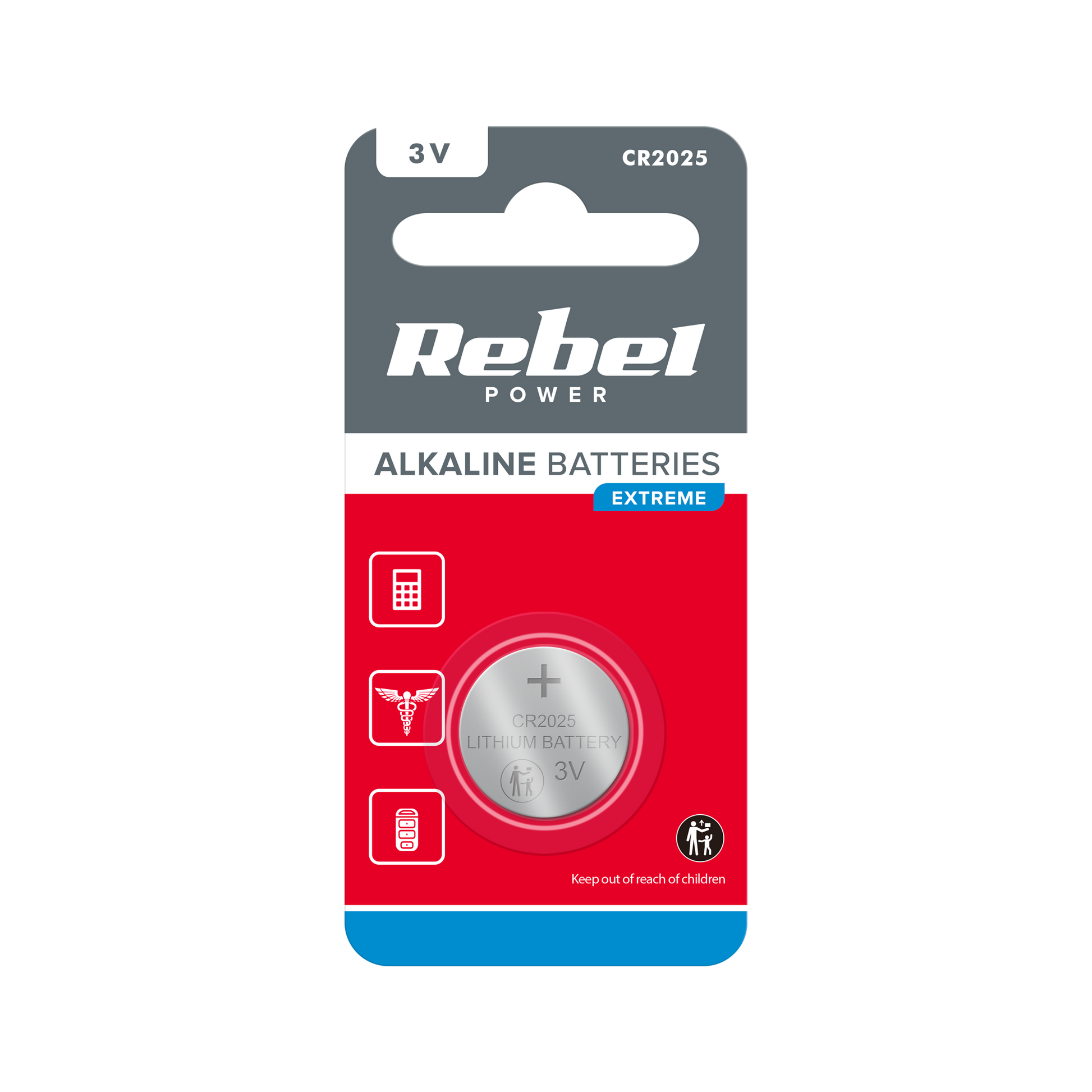 Rebel Alkaline, coin-cell – REBEL EXTREME CR2025 Battery, 1 per blister pack.