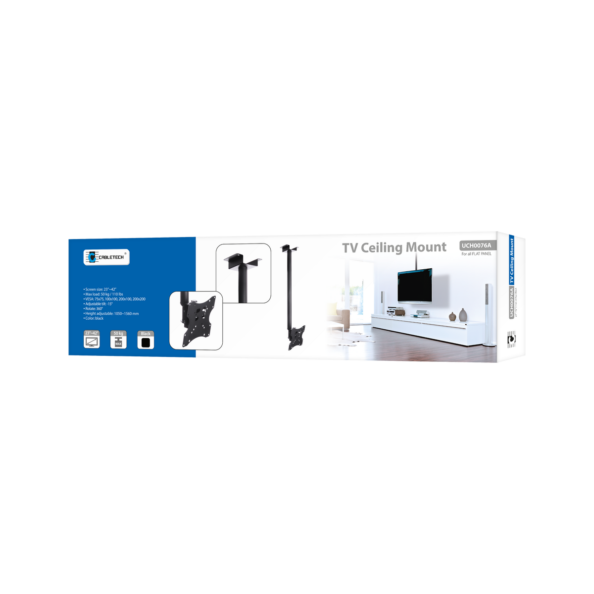Cabletech TV and DVD Mounts – Black Ceiling-Mounted LCD Mount – image 4