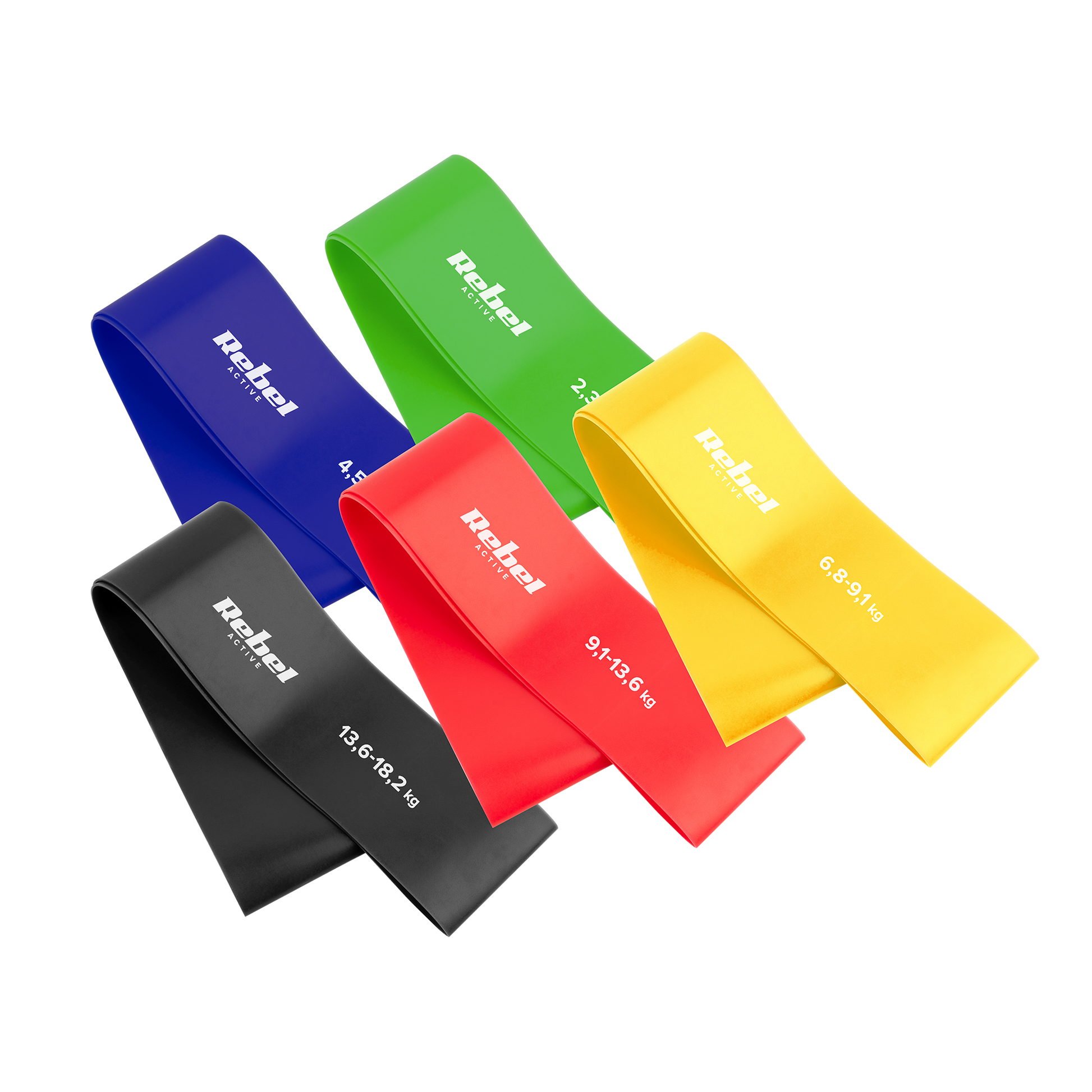 Rebel Latex Exercise Band Set - Mini Band L, 2.3–18.2 kg, 5 bands, assorted colors, REBEL ACTIVE