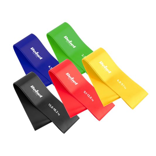 Rebel Latex Exercise Band Set - Mini Band L, 2.3–18.2 kg, 5 bands, assorted colors, REBEL ACTIVE