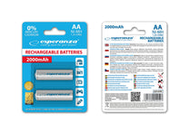 Esperanza EZA103W Esperanza Ni-MH AA Rechargeable Batteries, 2000 mAh, 2-Pack, White – image 2