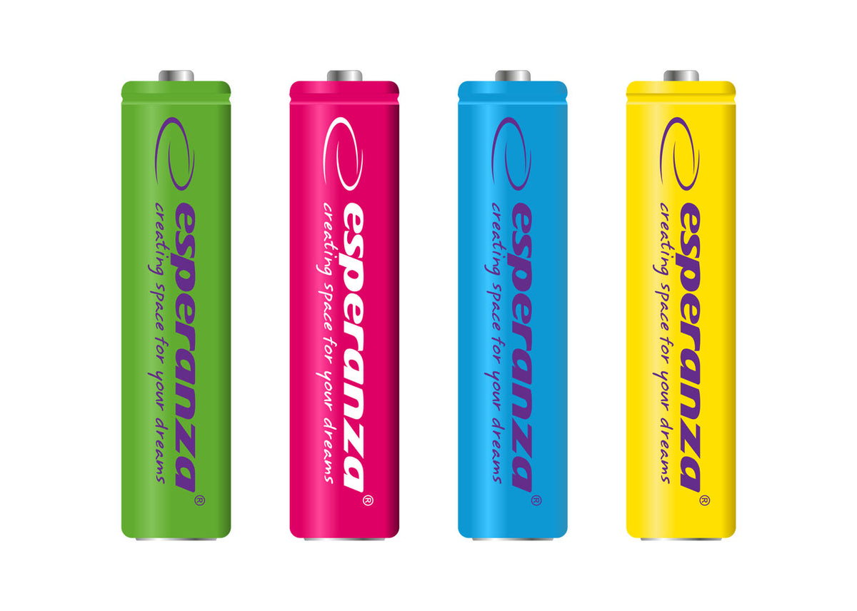Esperanza EZA107 Esperanza Rechargeable Ni-MH AAA Batteries, 1000 mAh, 4-Pack, Assorted Colors