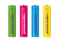 Esperanza EZA107 Esperanza Rechargeable Ni-MH AAA Batteries, 1000 mAh, 4-Pack, Assorted Colors