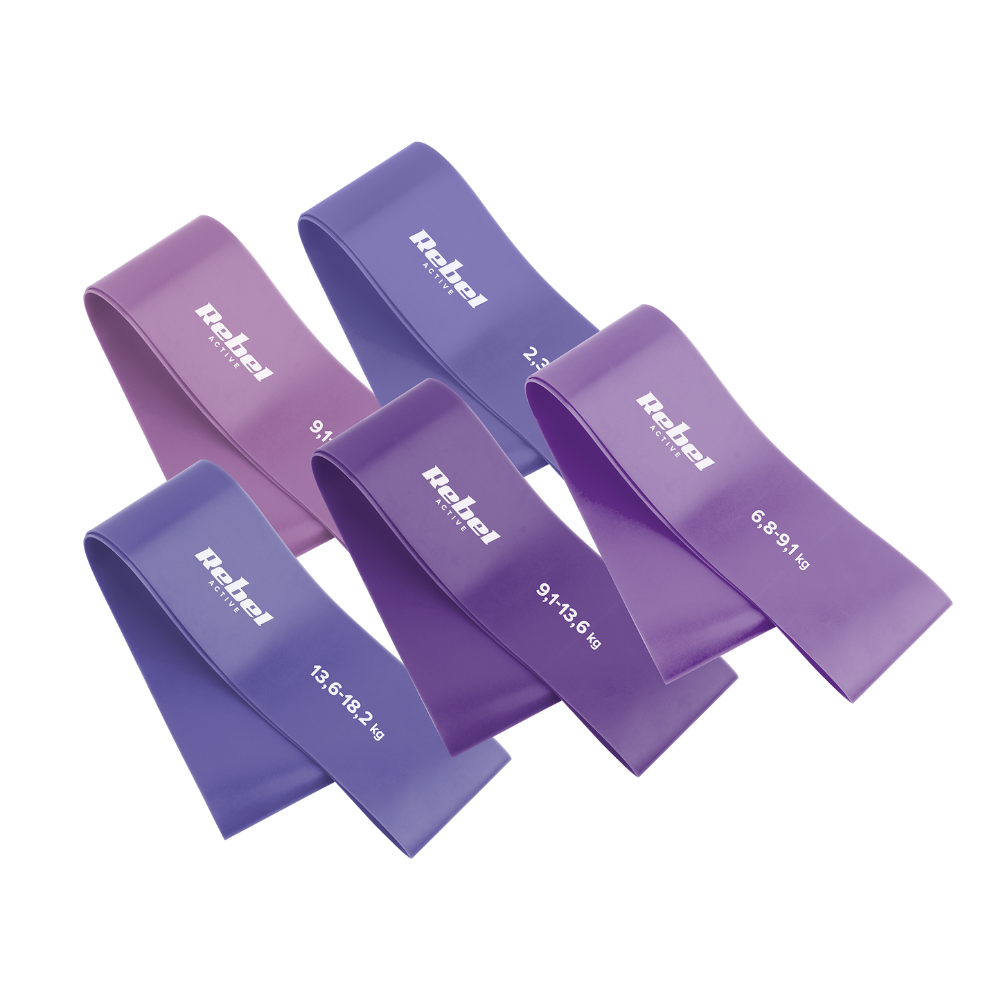 Rebel Latex Exercise Band Set - Mini Band L, 2.3–18.2 kg, 5 bands, purple, REBEL ACTIVE