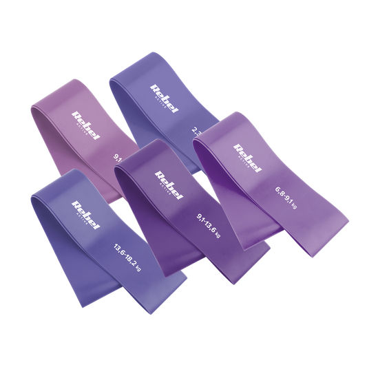 Rebel Latex Exercise Band Set - Mini Band L, 2.3–18.2 kg, 5 bands, purple, REBEL ACTIVE