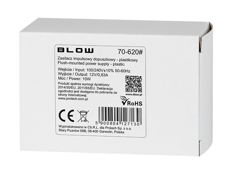 Blow 70-620# 12 V/0.83 A 10 W flush-mount switching power supply, black – image 2