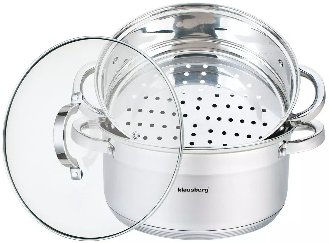 Klausberg Steaming – Steel steamer pot, 3-piece set, 24 cm diameter, Klausberg