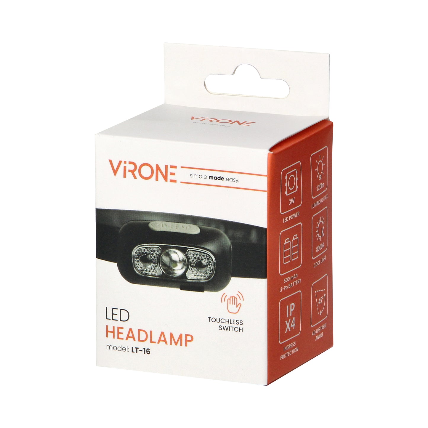 Orno Flashlights, hand – LED Headlamp, 120 lm, 500 mAh, adjustable head – image 3