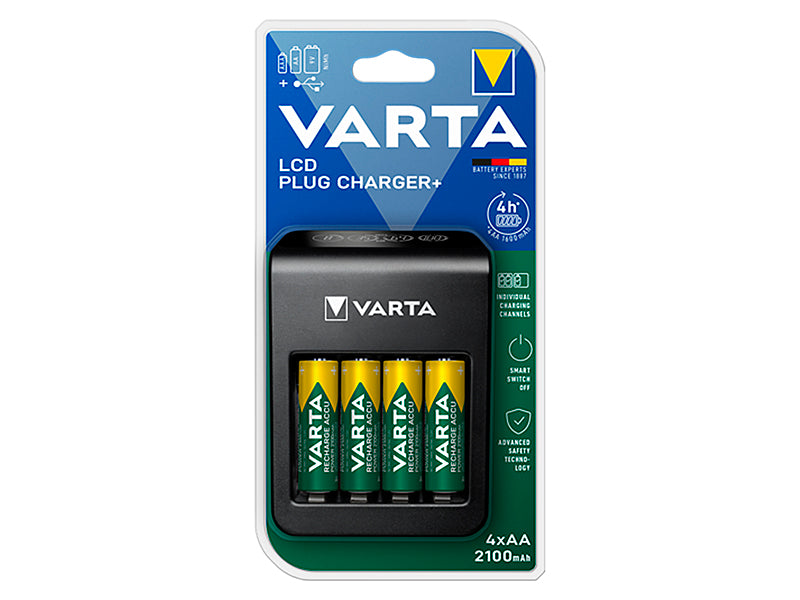 Blow 75-474# LCD Charger with Plug + 4 AA Batteries, 2100 mAh, Varta 56706`
