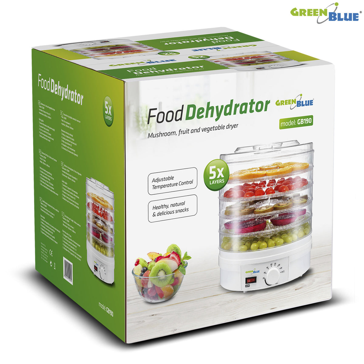 GreenBlue GreenBlue Mushroom, Vegetable, and Fruit Dehydrator, 250W - very quiet, tall tray (3.5 cm), 32 cm wide, GB190 – image 2
