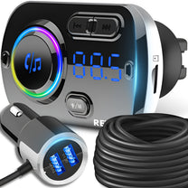 RTO Car Bluetooth FM Transmitter with 2x USB-C Fast Chargers, AUX, and Hands-Free Calling - E663