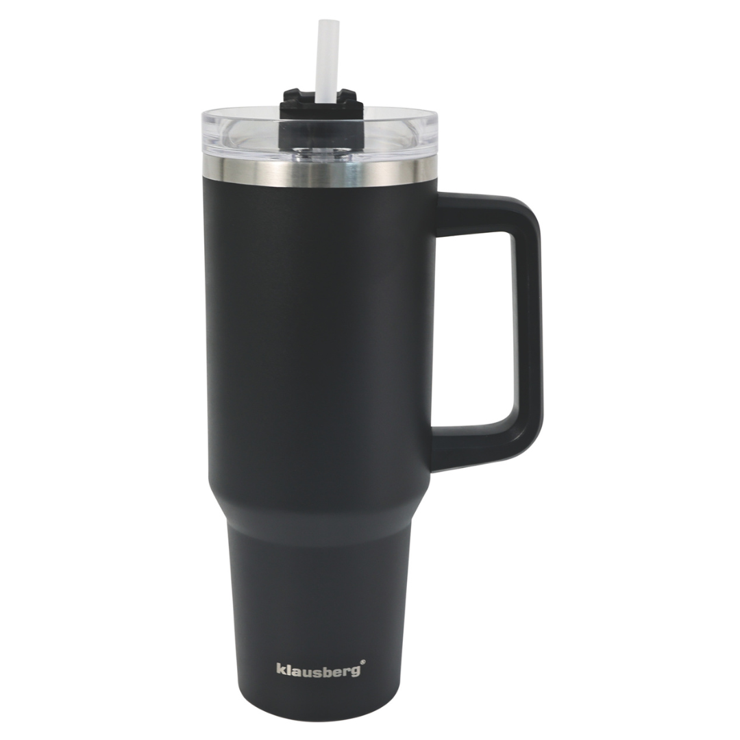 Klausberg Insulated mug with straw, black, 1100 ml, stainless steel, Klausberg, KB-7942