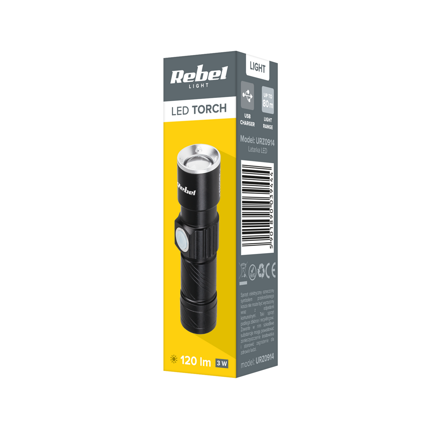 Rebel Flashlights, hand lamps – 3W Rebel aluminum flashlight (ZOOM, USB plug) – image 3