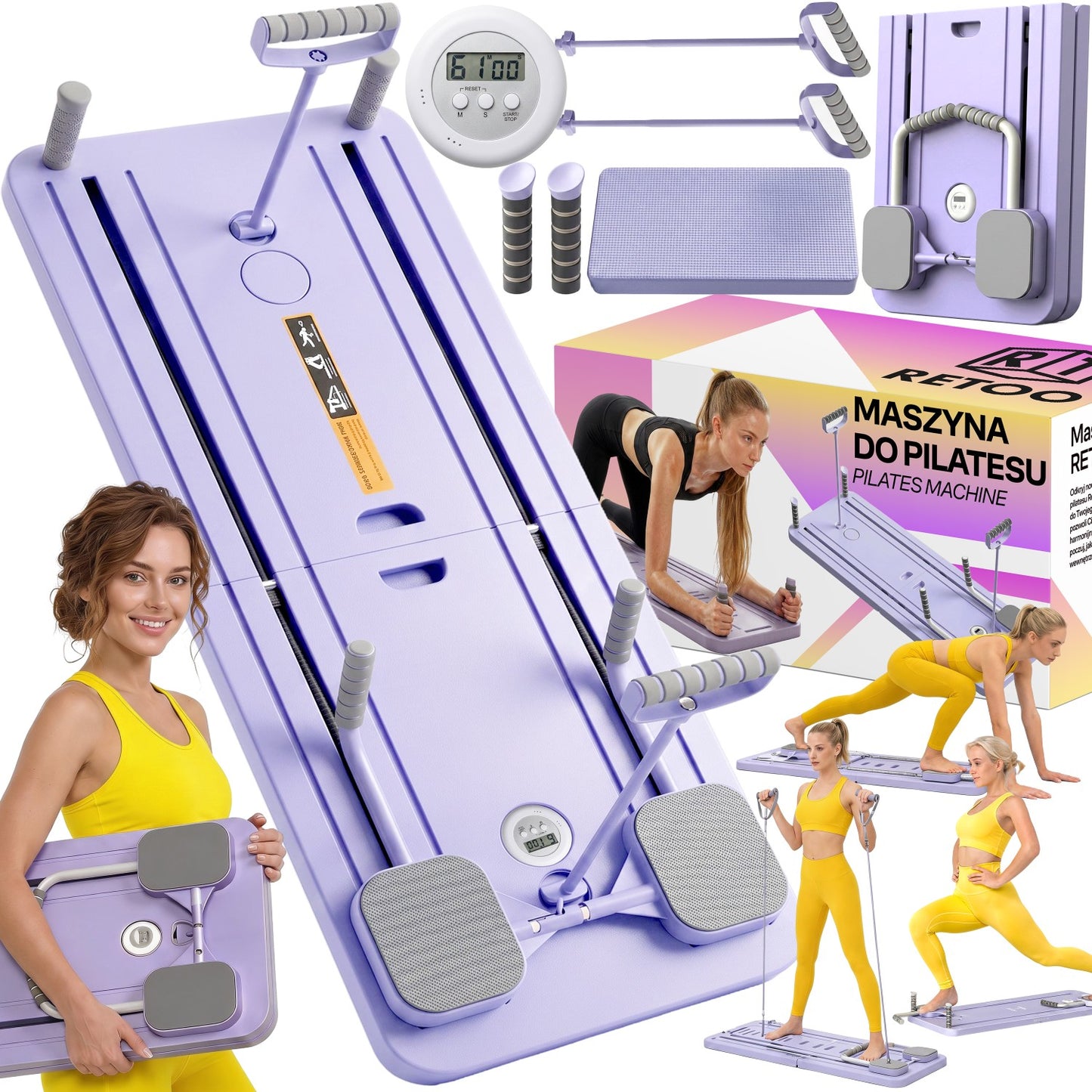 RTO Pilates Reformer Multifunctional Exercise Board 12-in-1 Pilates Set - sr341