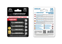 Esperanza EZA106 Esperanza Ni-MH AA Rechargeable Batteries, High-Capacity 2600mAh, 4-Pack, Black – image 2