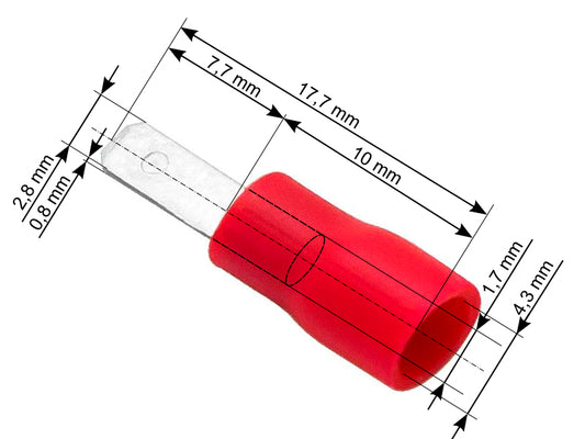 Blow Connectors – 43-029# Insulated flat male connector, 2.8/0.8, red, 100 pcs.