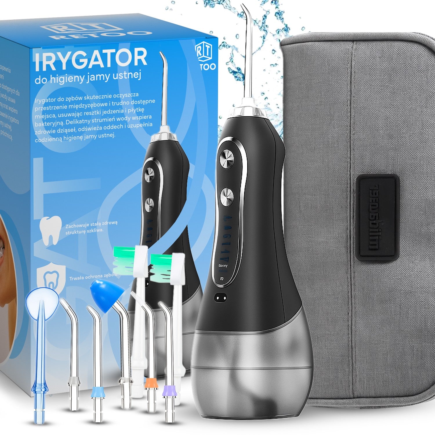 RTO Cordless Dental Water Flosser, 5 Modes, 8 Tips, 300 ml + Case