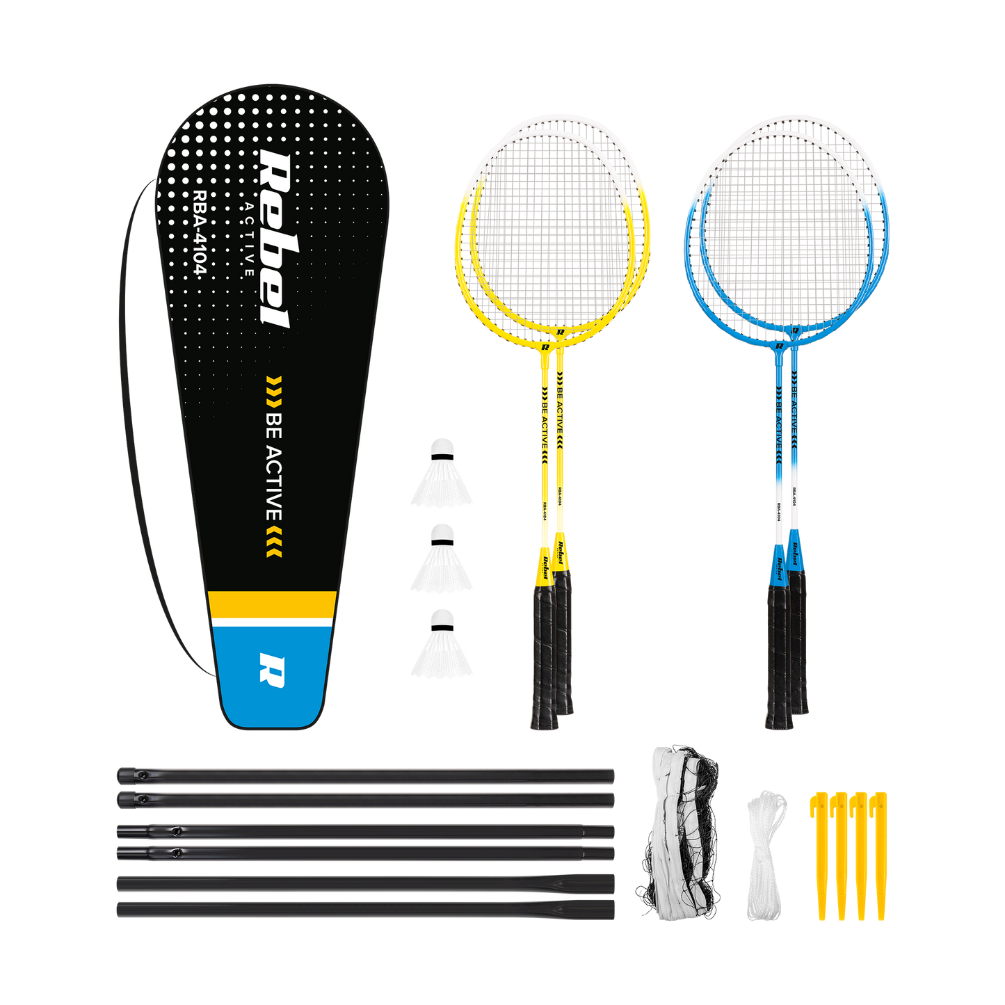 Rebel Badminton Set with Net, REBEL ACTIVE