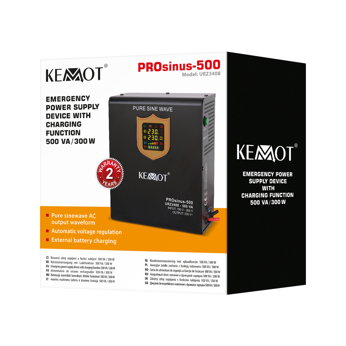 Kemot KEMOT PROsinus-500 Wall-Mounted Emergency Power Supply—a pure sine wave inverter with a charging function—12V, 230V, 500VA/300W – image 4