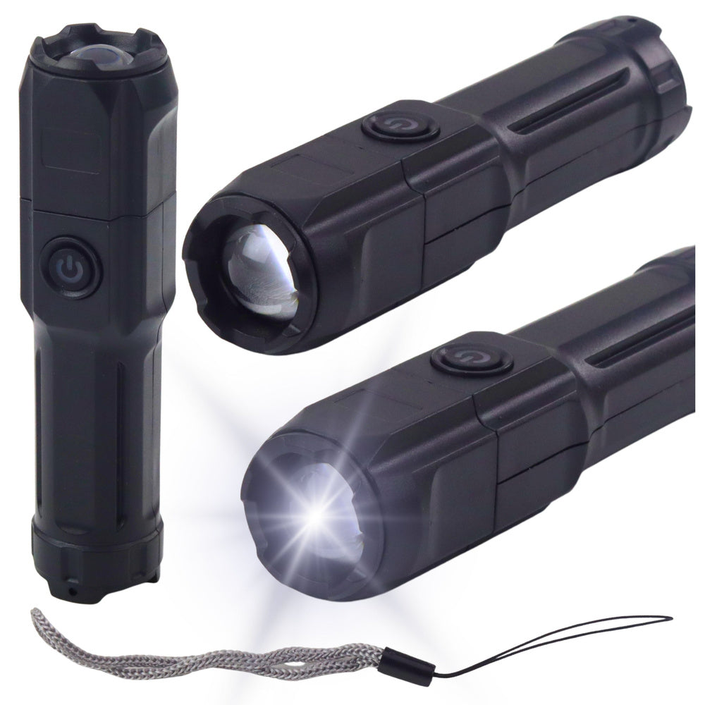 LEAN LED Flashlight with Zoom Control, 3 Lighting Modes, USB Charging, Black