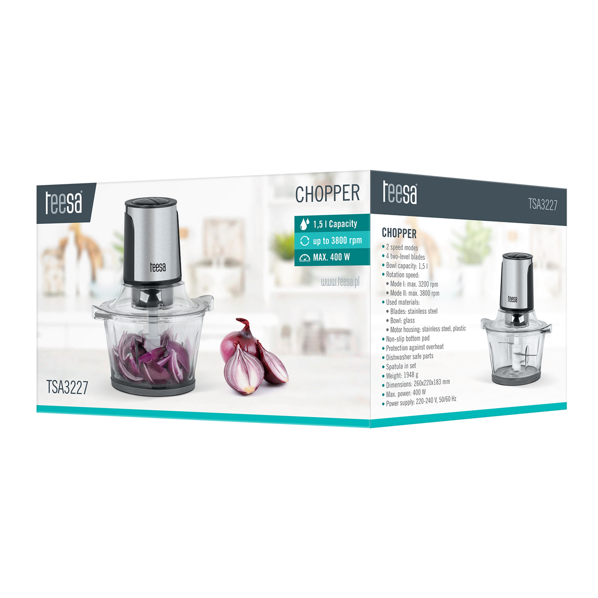 Teesa Graters – 400 W Food Processor with 1.5 L Glass Bowl – image 5