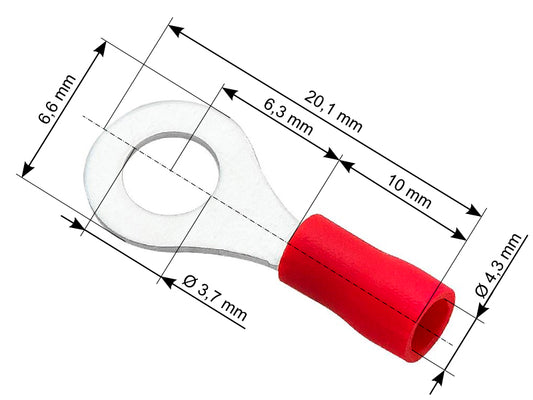 Blow 43-011# Insulated eye connector, male, 3.7 screw, 4.3 mm cable, 100 pcs.