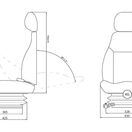 MGV20/C1 SM Mechanical Suspension Seat – Low Profile, Mechanical Suspension, Adjustable Backrest