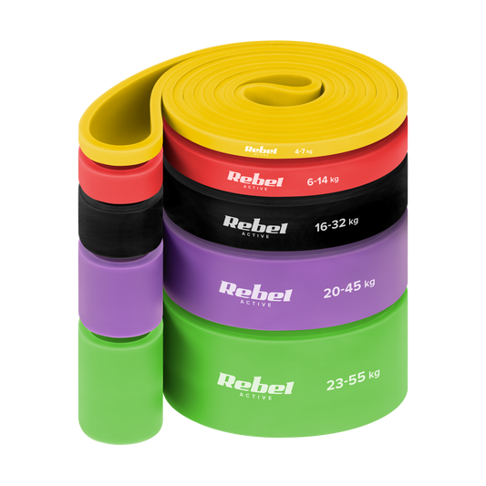 Rebel TPE Exercise Band Set - Power Band PTs-1, 4–55 kg, 5 TPE Bands, REBEL ACTIVE