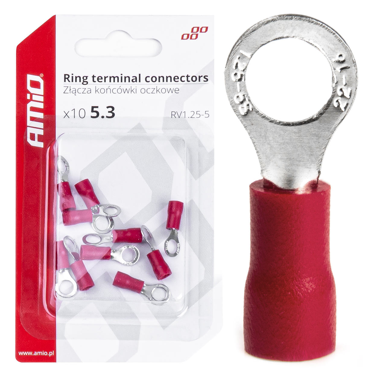 AMiO Connectors – 5.3mm Eye Connector Terminals, 10-Pack, amio-03077