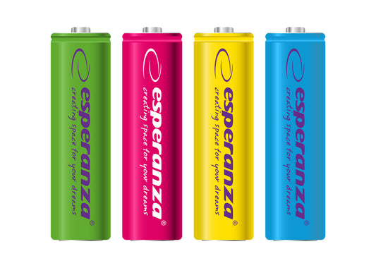 Esperanza EZA108 Esperanza Ni-MH AA Rechargeable Batteries, 2000 mAh, 4-Pack, Assorted Colors