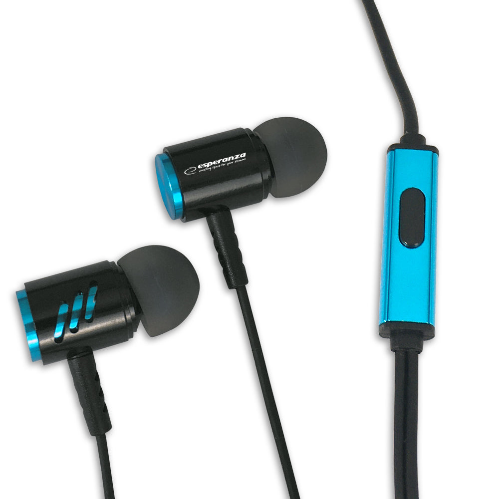Esperanza EH207KB Esperanza Metal In-Ear Headphones with Microphone, EH207, Black and Blue – image 2