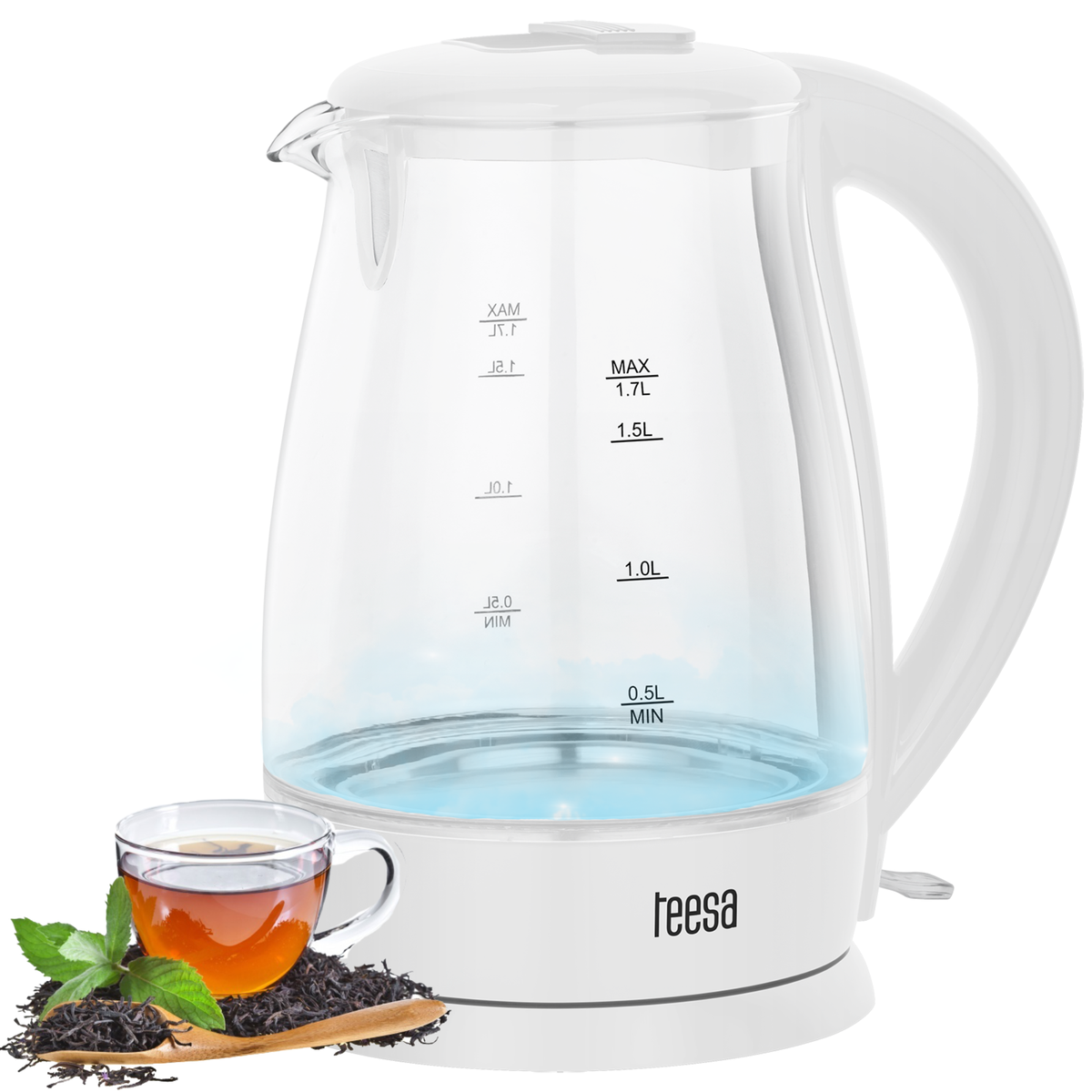 Teesa Electric – TEESA Electric Kettle, Glass, 2200 W, White, 1.7 L – image 7