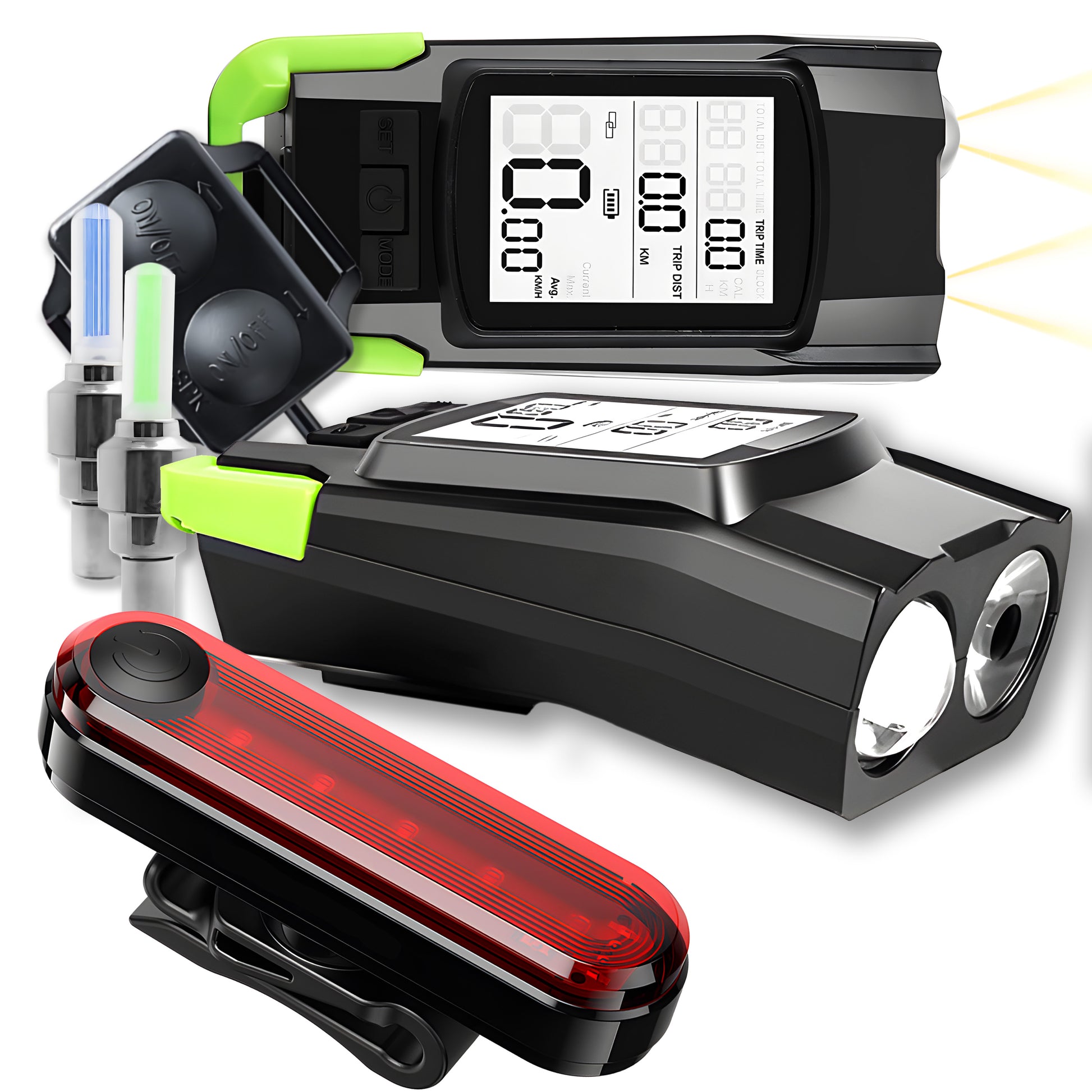 RTO Bicycle Flashlight: LED Fan Light + Odometer + Horn + LED Front and Rear Bell – image 2