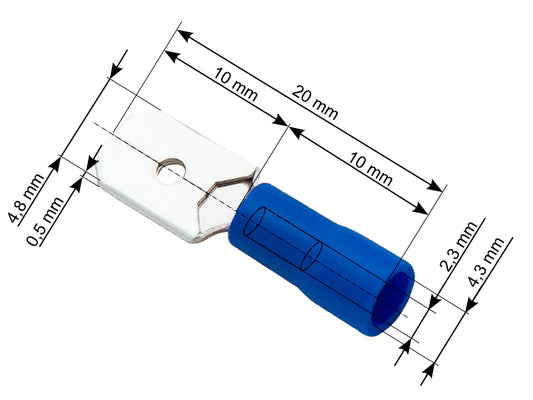 Blow Connectors – 43-033# Insulated flat male connector, 4.8/0.5, blue, 100 pcs.