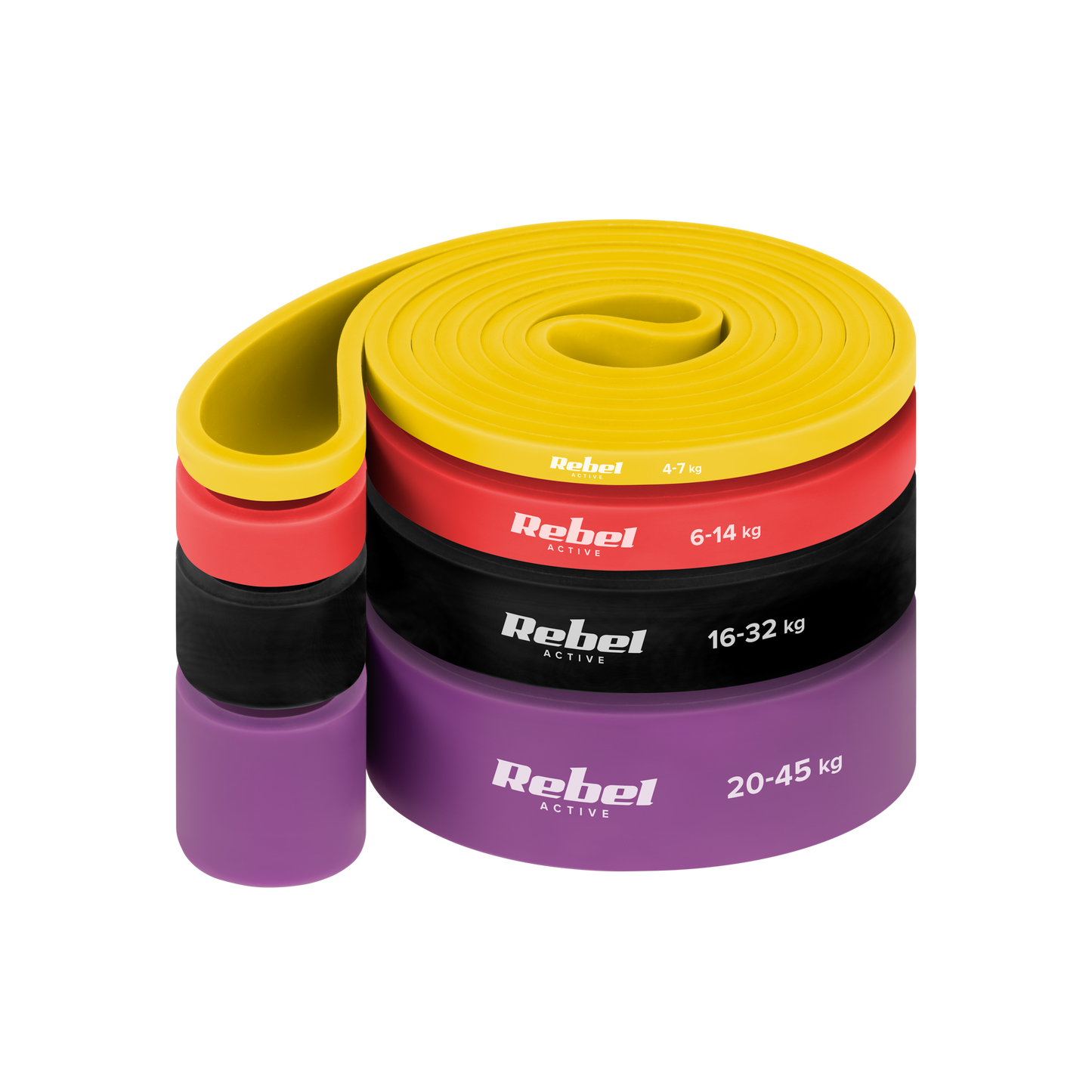 Latex Exercise Band Set - Power Band PLs-1, 4-32 kg, 3 bands, REBEL ACTIVE Rebel