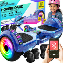 RTO 10-inch Hoverboard, Electric Skateboard, LED Board, Bluetooth Speakers, 10-inch Protective Pads - Blue e031-2