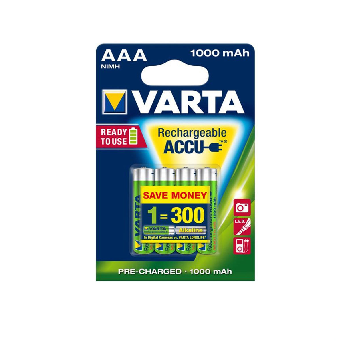 Varta Rechargeable – 4 R-03 R03 AAA 1.2V 1000mAh Varta Ready2use batteries