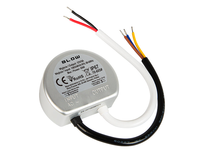 Blow 70-605# 12 V/5 A 60 W Flush-Mount Switching Power Supply, Metal