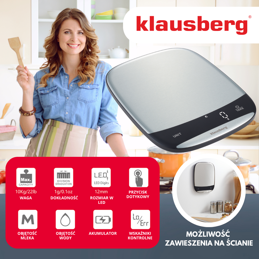 Klausberg LED kitchen scale, 10 kg capacity, 1 g accuracy, USB-C, tare function, Klausberg – image 4