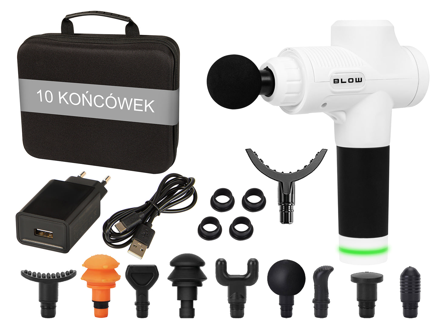 Blow 44-357# Blow Wave 4000 Massage Gun, White + 10 Attachments + Carrying Case