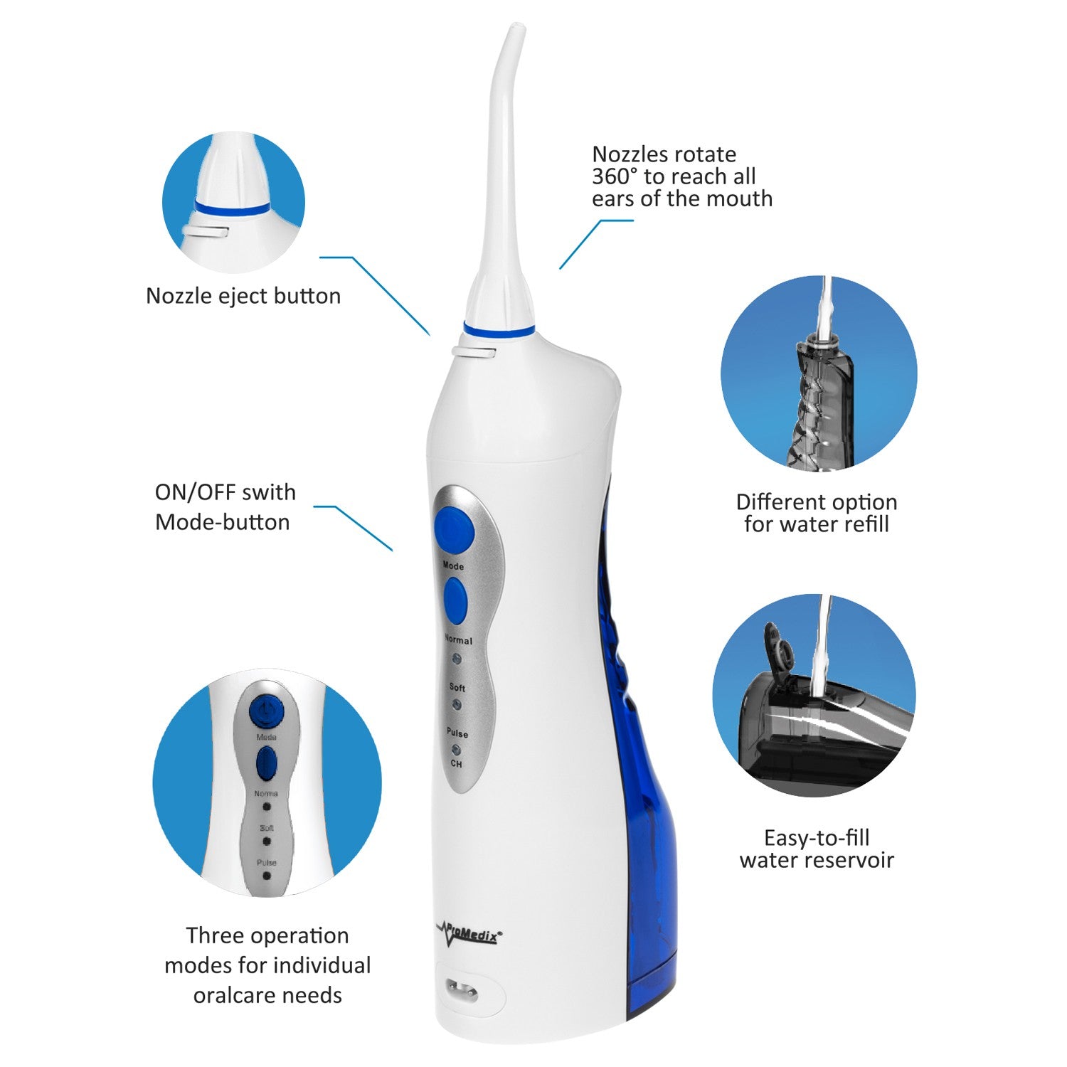 ProMedix Promedix Cordless Irrigator, Dental, for Teeth, Replacement Tips, White, PR-770 W – image 3